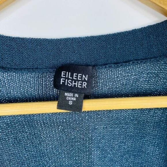 Eileen Fisher Open Front Green Open Knit Mesh Small Cardigan Sweater - Picture 3 of 7